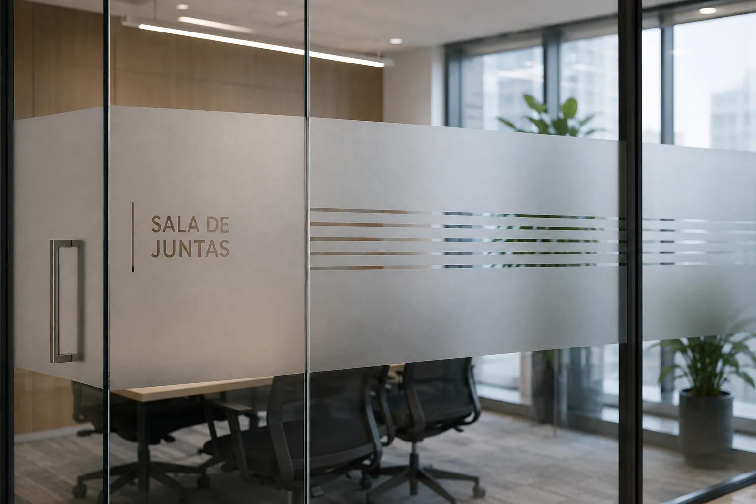 Vinil esmerilado aplicado en una sala de juntas
