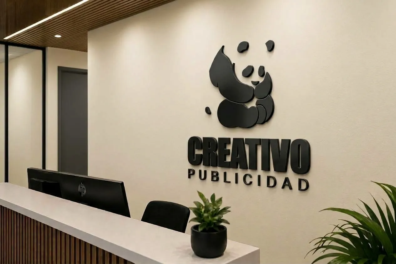 Logotipo 3D instalado en una recepción